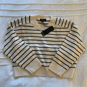 NWT! Truth Saks Fifth Avenue Cream and Black Striped Knit Top Size Large